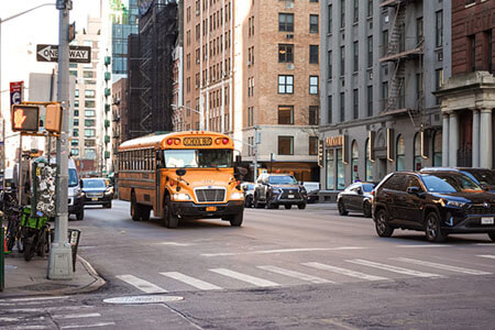 School bus on New York street, school bus accidents